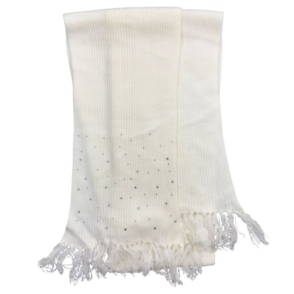 Lot of 2 Women's Black White Beaded Fringe Soft Winter Wrap Long Wide Neck Scarf - Picture 6 of 10